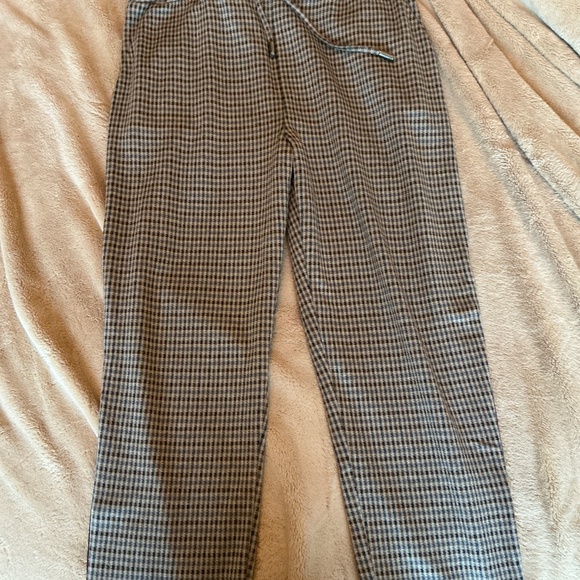 Anthropologie Maeve Bettie Tapered Trousers Size Medium Brown Plaid Sequin - Picture 3 of 6